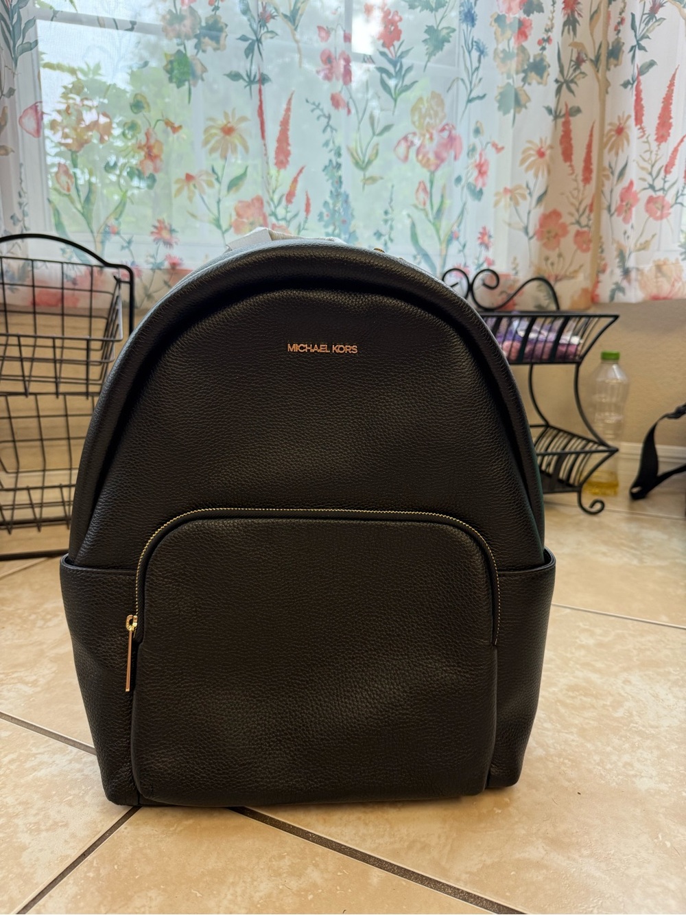 Michael Kors Black Pebbled Leather Backpack with Gold Hardware